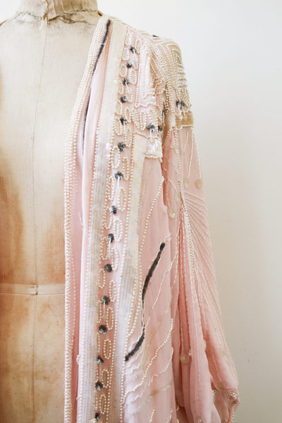 1980s Baby Pink Beaded Long Duster