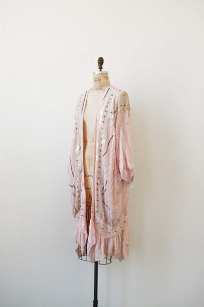 1980s Baby Pink Beaded Long Duster