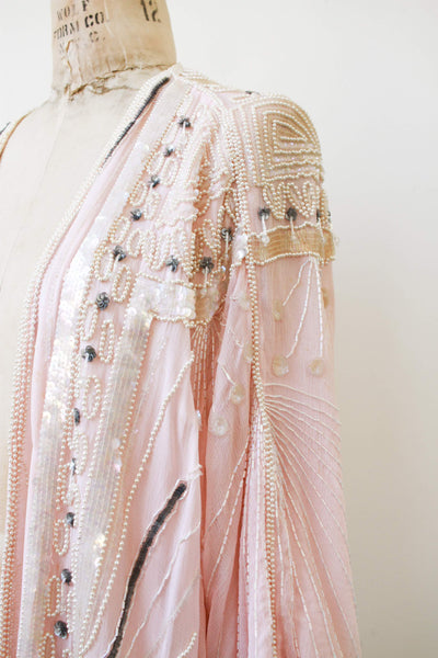 1980s Baby Pink Beaded Long Duster