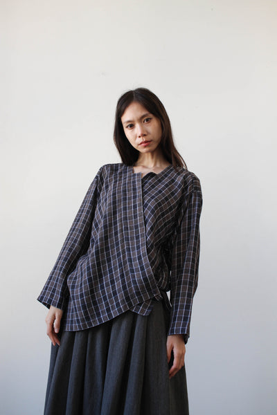 1980s Issey Miyake Navy Plaid Draped Jacket