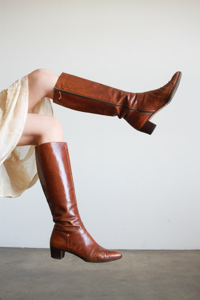 1980s Ferragamo Brown Leather High Boots – Blossom Vintage