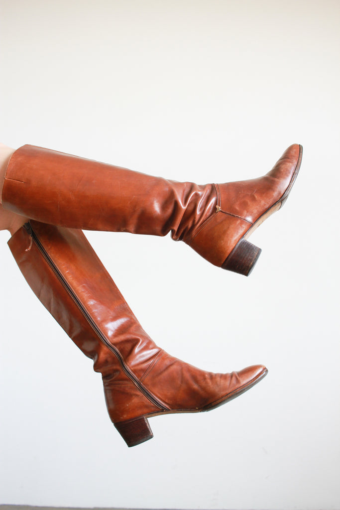 1980s Ferragamo Brown Leather High Boots – Blossom Vintage