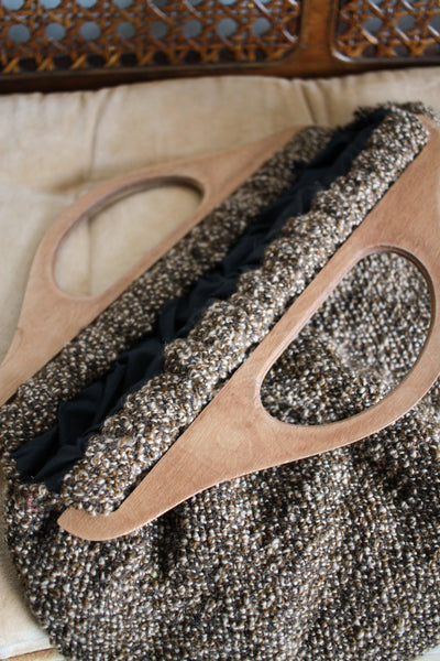 1950s Brown Speckled Woven Handbag