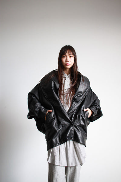 1990s Albert Nipon Leather Slouch Coat