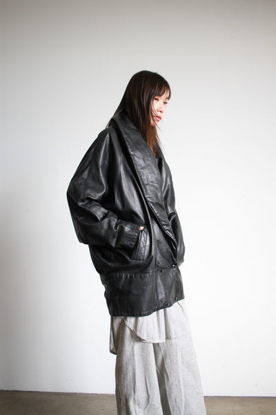 1990s Albert Nipon Leather Slouch Coat