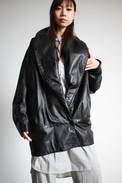1990s Albert Nipon Leather Slouch Coat