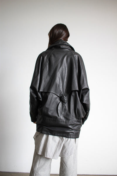 1990s Albert Nipon Leather Slouch Coat