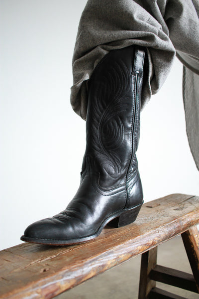 1980s Black Leather Western Cowboy Boots | 6.5