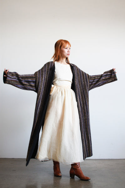 1980s Basile Eggplant Striped Knit Wool Cardigan Duster