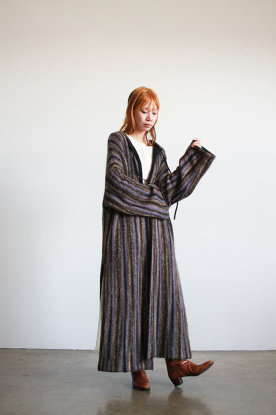 1980s Basile Eggplant Striped Knit Wool Cardigan Duster