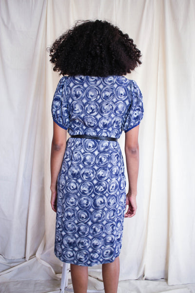 1940s Swirl Print Silk Cap Sleeve Dress
