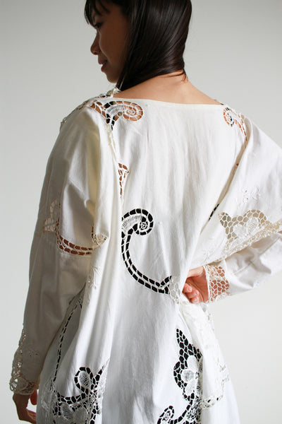 1980s White Cotton Crochet Paneled Tent Dress