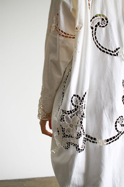 1980s White Cotton Crochet Paneled Tent Dress
