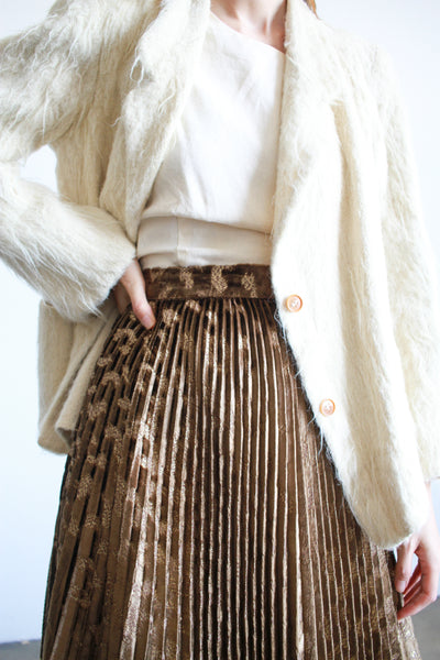 1980s Valentino Bronze Spotted Pleated Midi Skirt