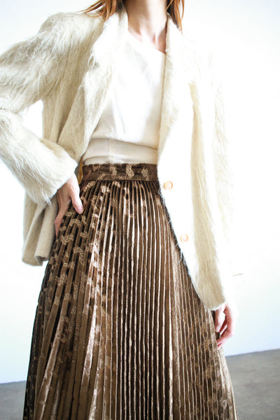 1980s Valentino Bronze Spotted Pleated Midi Skirt