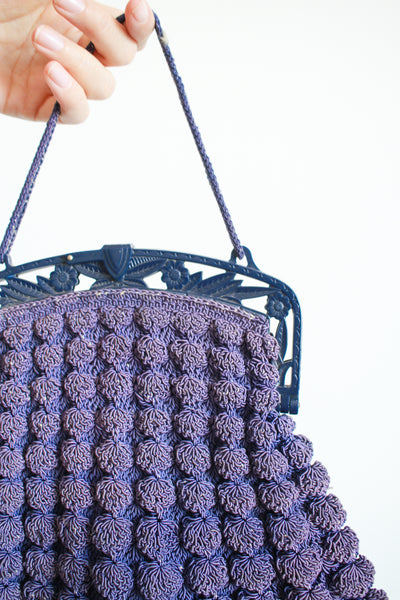 1930s Voilet Berry Knit Handbag