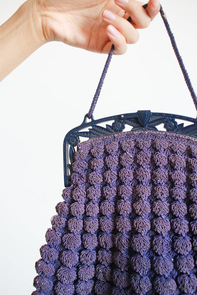 1930s Voilet Berry Knit Handbag