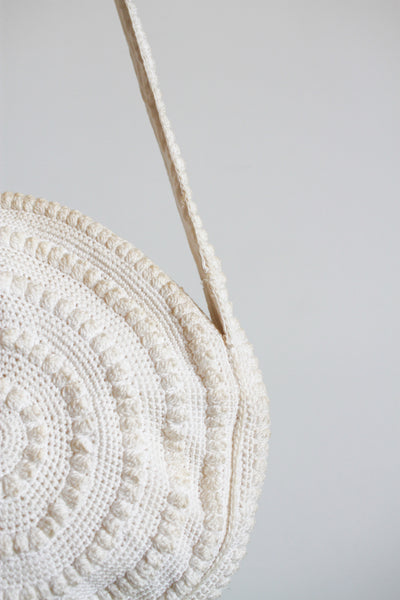 1960s White Circular Crochet Purse