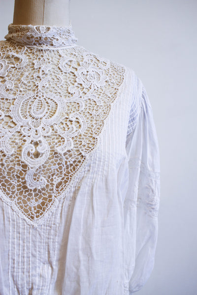 Edwardian Puff Sleeve Lace Pleated Blouse