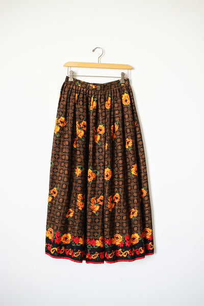 1980s Oscar De La Renta Silk Print Midi Skirt