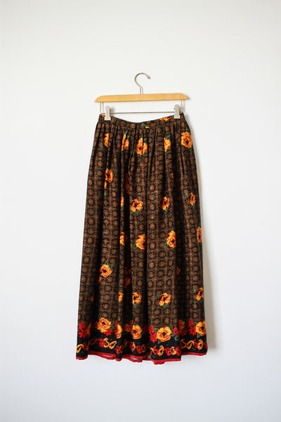 1980s Oscar De La Renta Silk Print Midi Skirt
