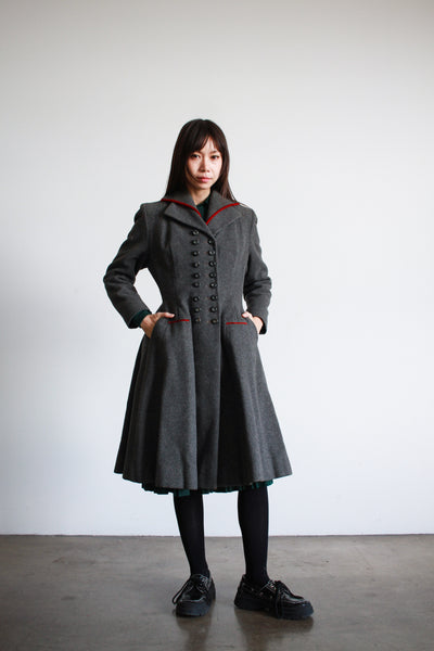 1940s Charcoal Grey Heavy Wool Princess Coat