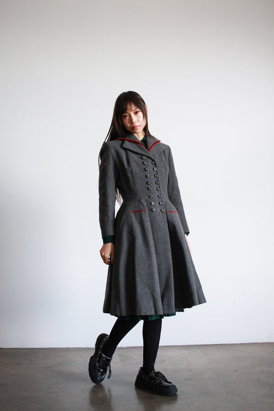 1940s Charcoal Grey Heavy Wool Princess Coat