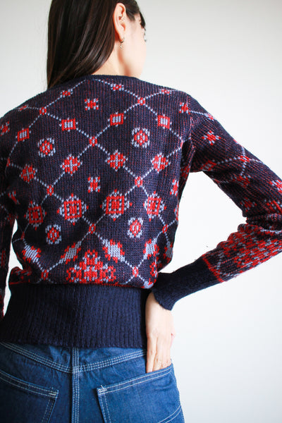 1950s Indigo Pattern Pullover Sweater