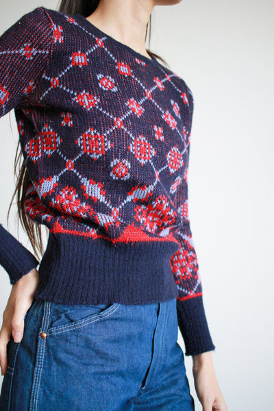 1950s Indigo Pattern Pullover Sweater