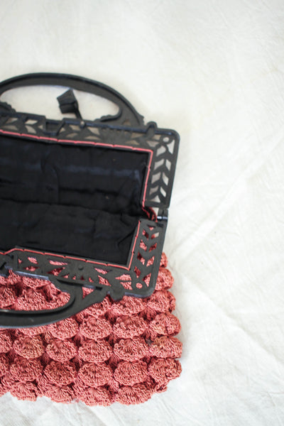1930s Mauve Berry Knit Handbag