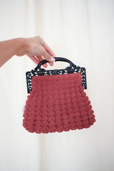 1930s Mauve Berry Knit Handbag
