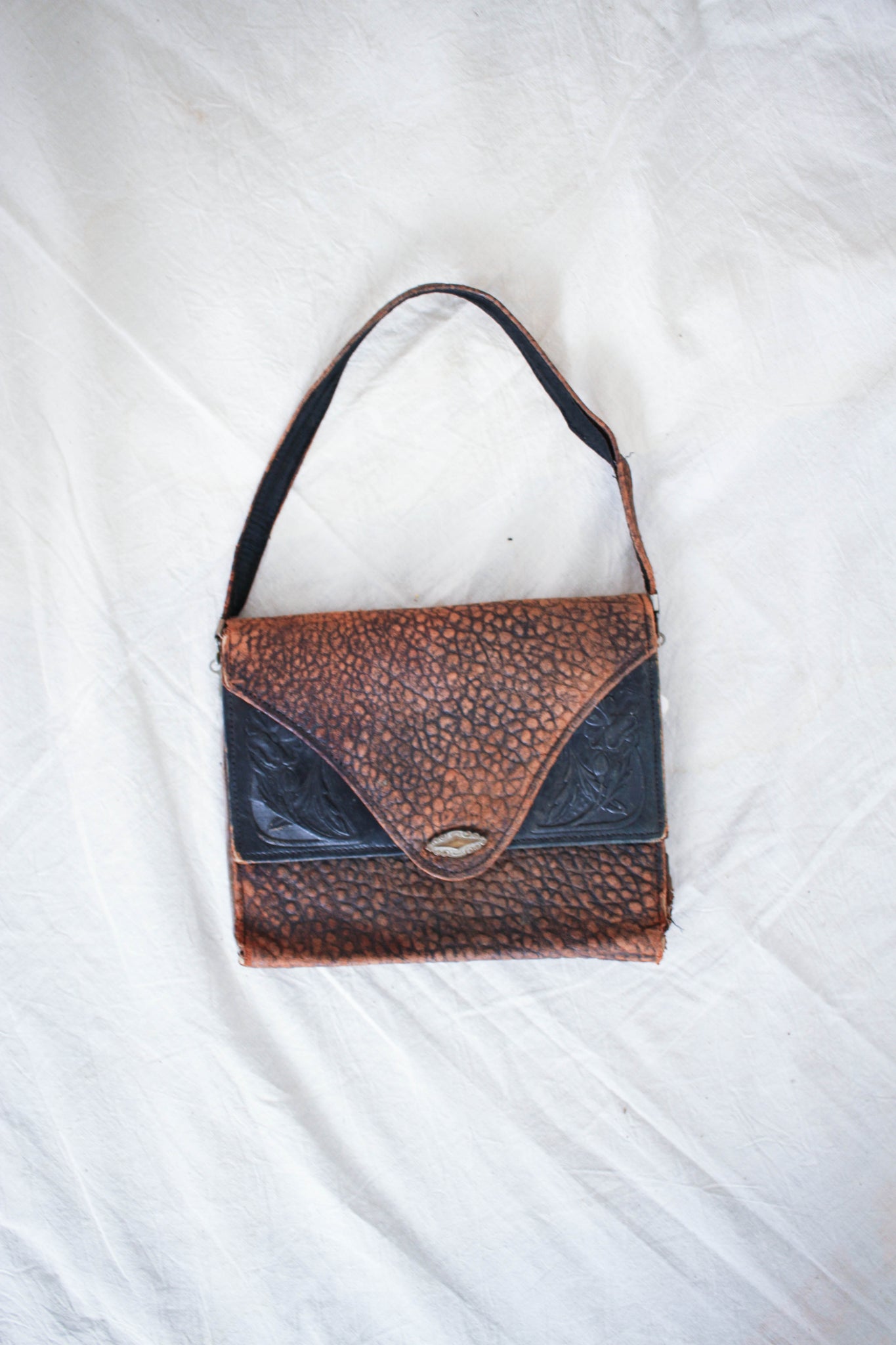 Antique Textured Leather Layered Handbag