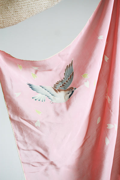 1960s Pink Silk Sparrow Print Scarf