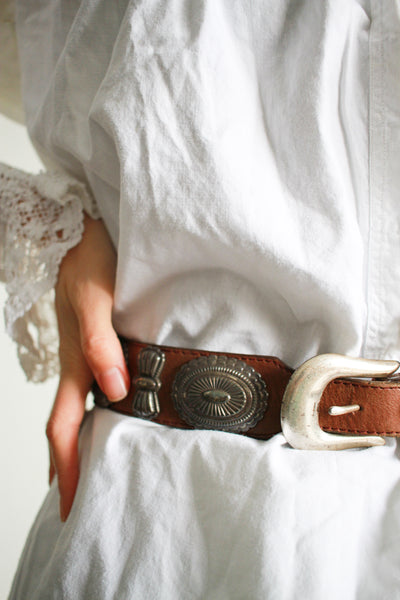 1980s Leather Silver Concho Belt