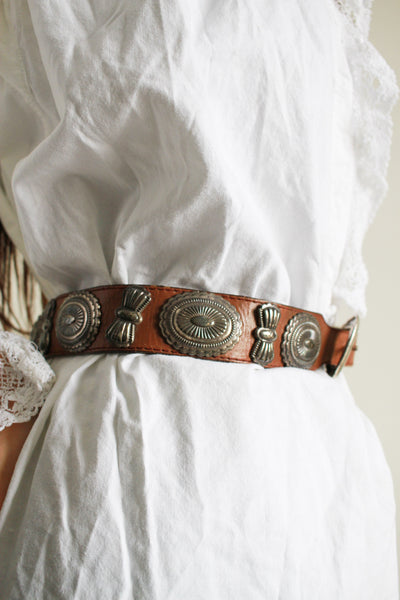 1980s Leather Silver Concho Belt