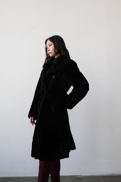 1990s DKNY Black Faux Fur Teddy Coat