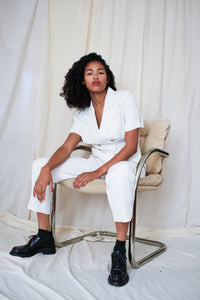 1990s White Striped Rayon Suit