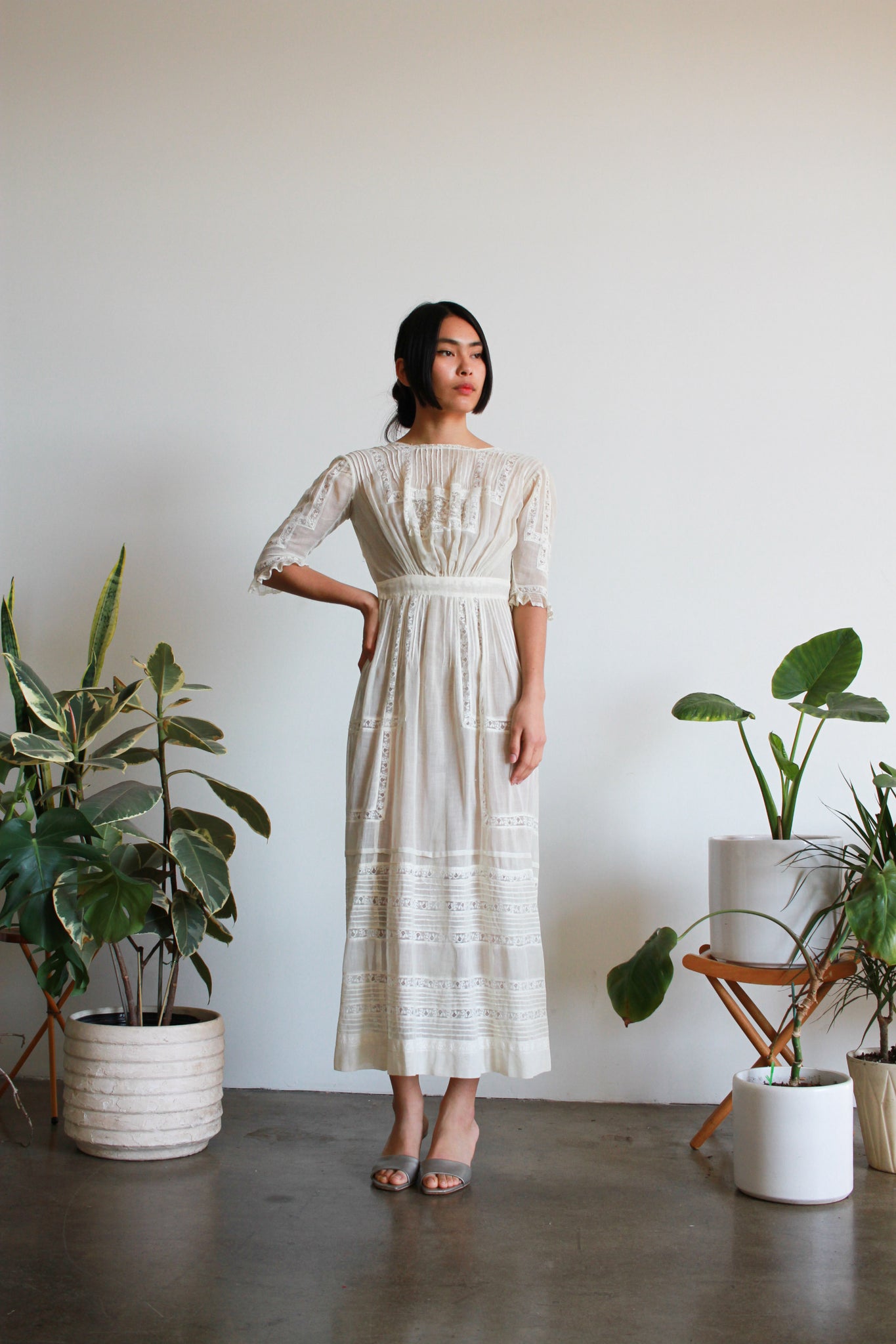 Edwardian Ecru Lace Pleated Lawn Dress