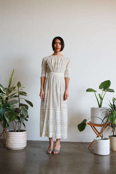 Edwardian Ecru Lace Pleated Lawn Dress