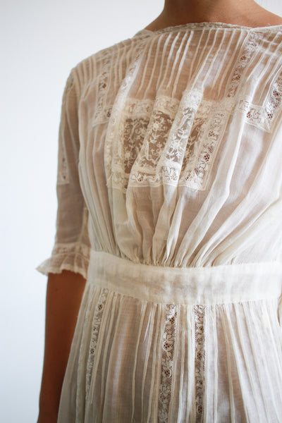 Edwardian Ecru Lace Pleated Lawn Dress