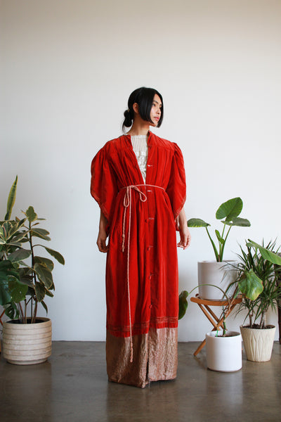 1930s Crimson Red Velvet Gold Lamé Trim Robe