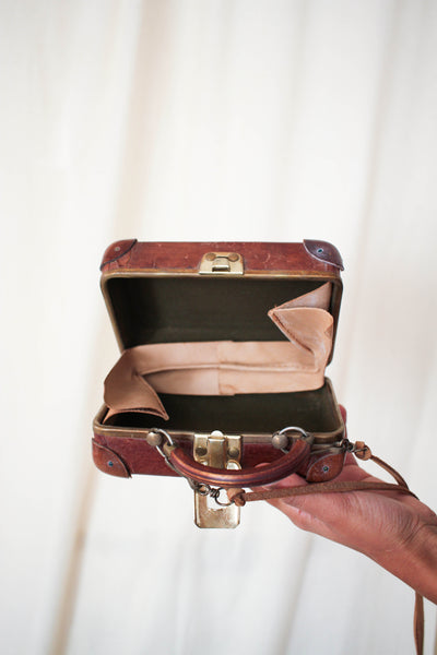1930s Leather Mini Luggage Box Crossbody Purse