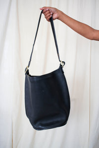 1980s Coach Black Leather Bucket Bag