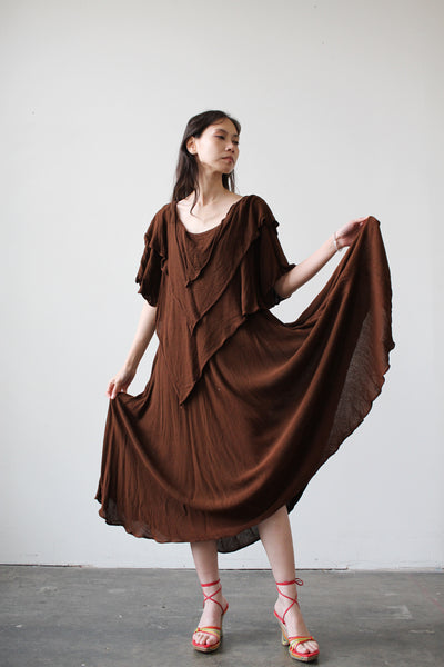 1970s Moroccan Brown Layered Dress