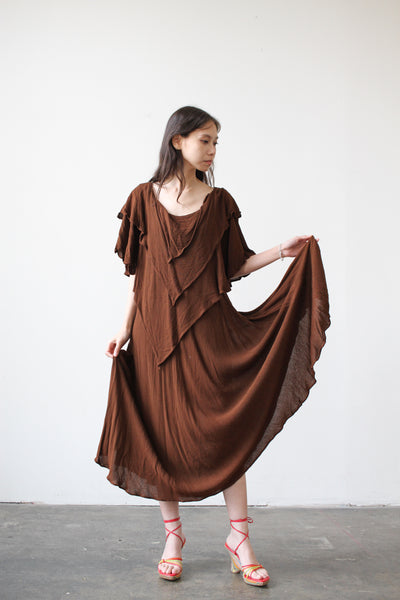 1970s Moroccan Brown Layered Dress