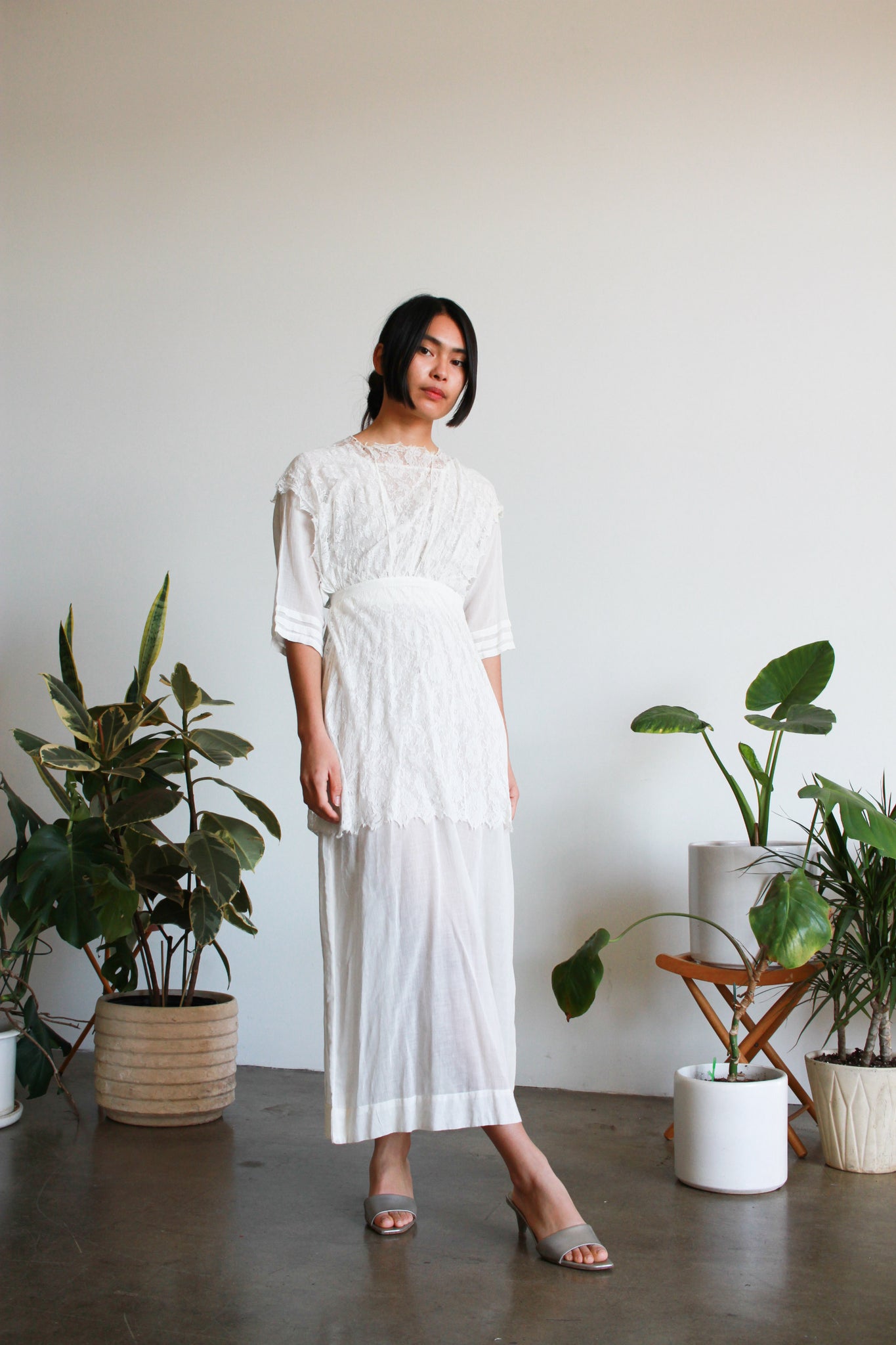 Edwardian White Cotton Voile Layered Lace Lawn Dress Edwardian White Cotton Voile Layered Lace Lawn Dress