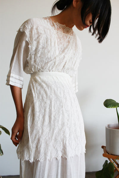 Edwardian White Cotton Voile Layered Lace Lawn Dress