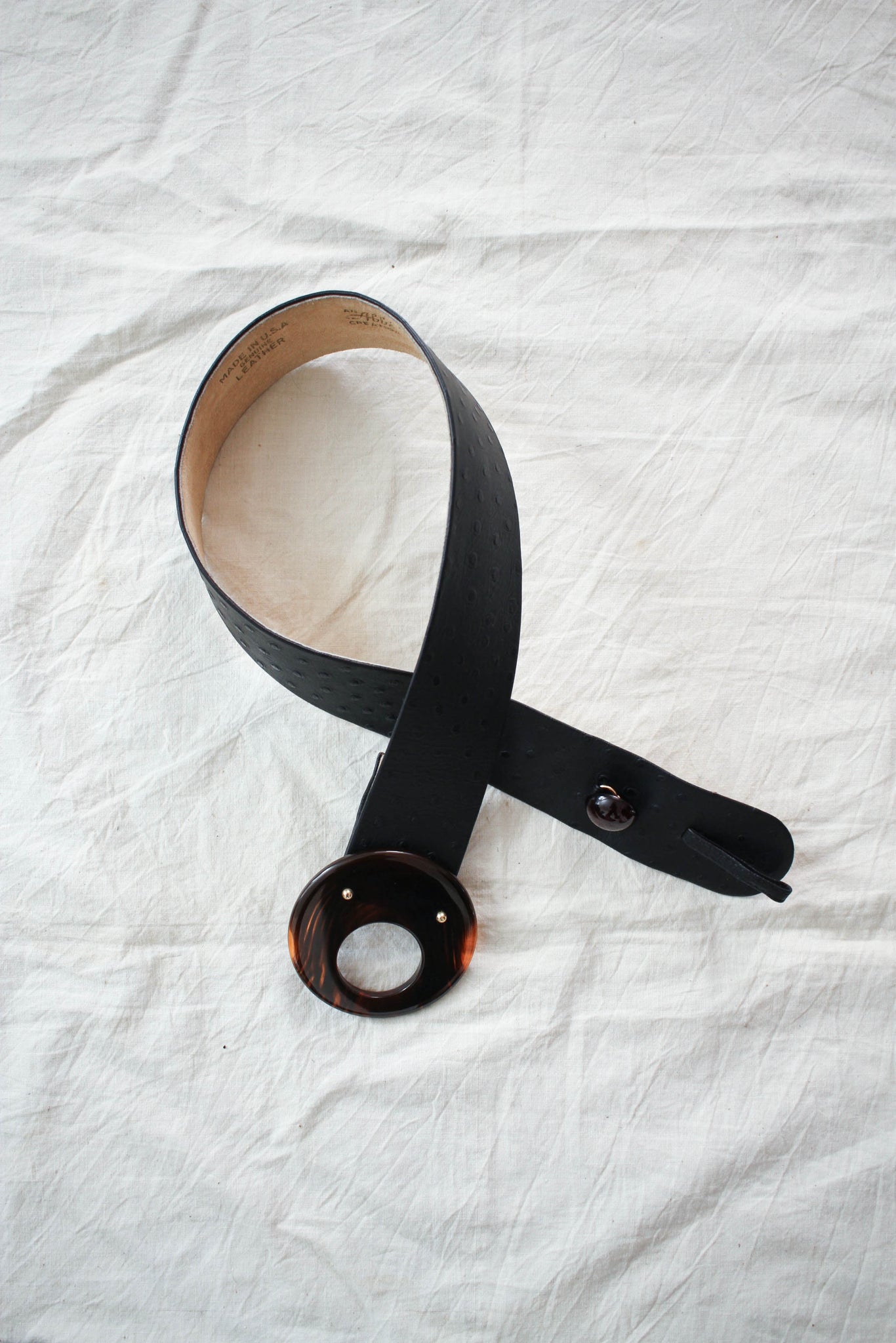 1980s Black Ostrich Leather Belt