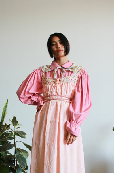 1980s Pink Raw Silk Balloon Sleeve Blouse