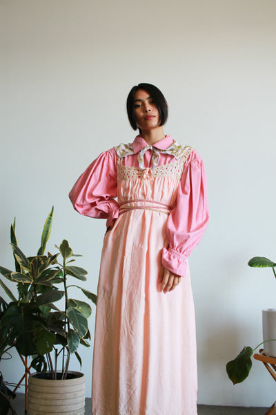 Antique Blush Pink Silk Crochet Bodice Slip Dress